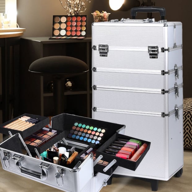 Makeup Case Professional Makeup Organiser 7 in 1 Trolley Silver Image 8