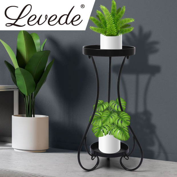 Plant Stand 2 Tiers Outdoor Indoor Metal Flower Pots Garden Shelf Image 8