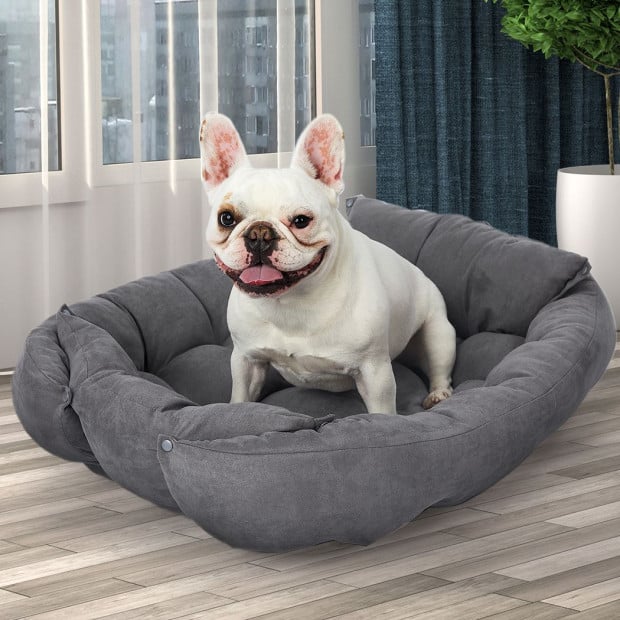 Pet Bed 2 Way Use Dog Cat Soft Warm Calming Mat Sleeping - Grey S Image 8