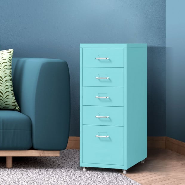 5 Drawers Portable Cabinet Rack Storage Steel Stackable Blue Image 7