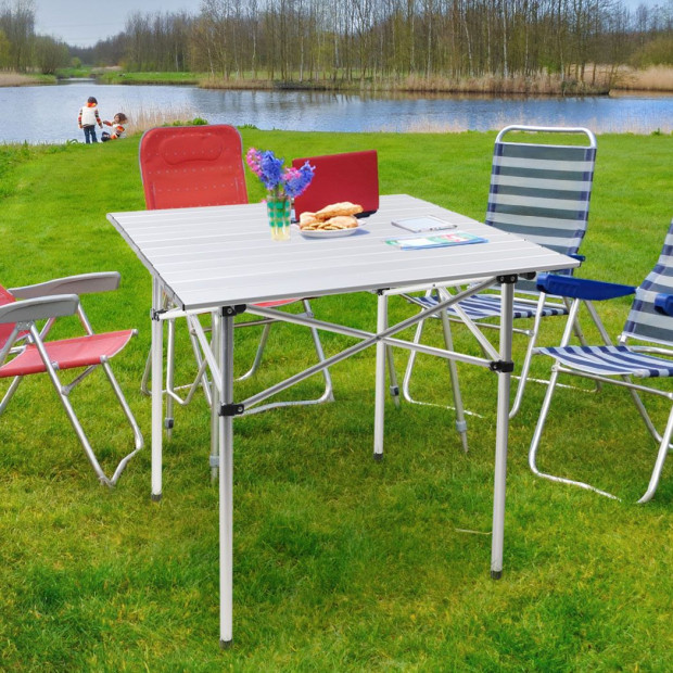 Roll Up Camping Table Folding Portable Aluminium Outdoor BBQ Desk Image 7