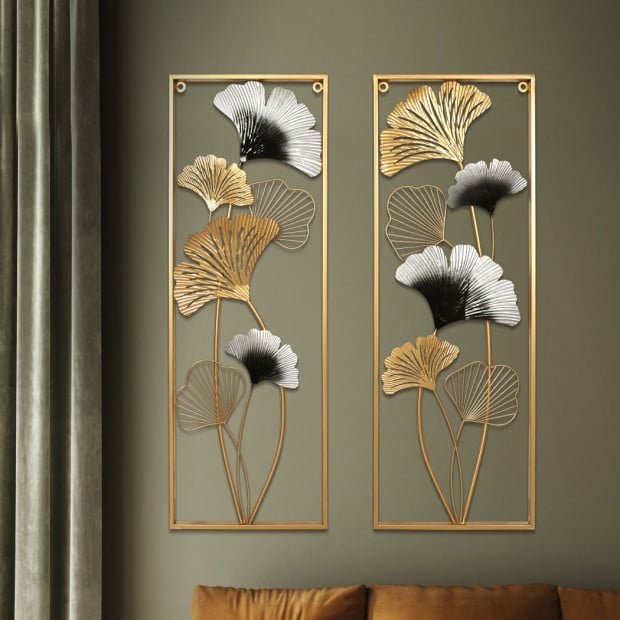 Large Metal Wall Art Hanging Leaf Tree Of Life Home Decor Garden Pair Image 8