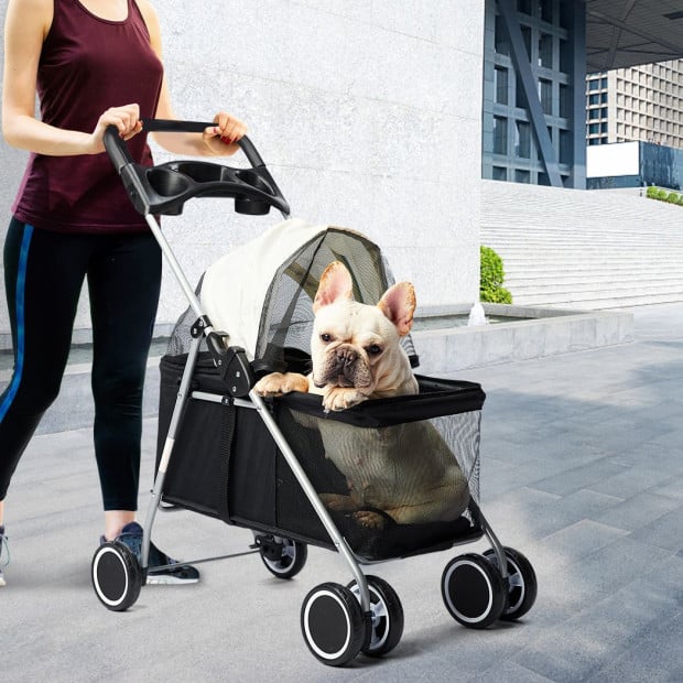 Pet Stroller Dog Pram Large Travel Pushchair Foldable Carrier Black Image 8