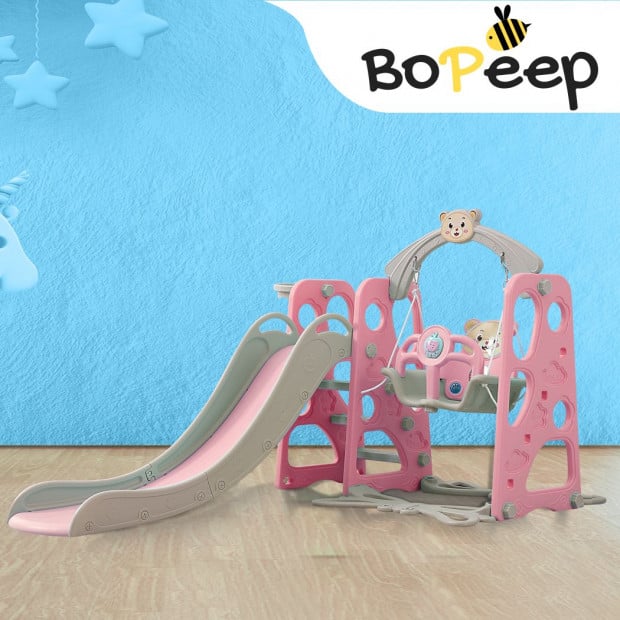 BoPeep Kids Slide Swing Basketball Ring Activity Center Play Set Pink Image 7