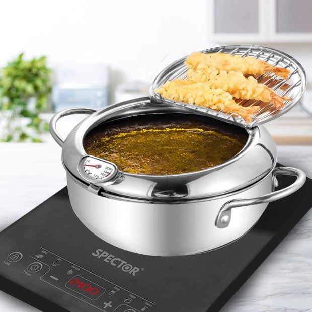 20cm Japanese Deep Frying Pot Stainless Steel Tempura Fryer Silver Image 8