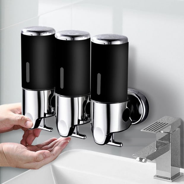 3 Bottles Bathroom Shower Soap Shampoo Gel Dispenser Pump 1500ml Black Image 7