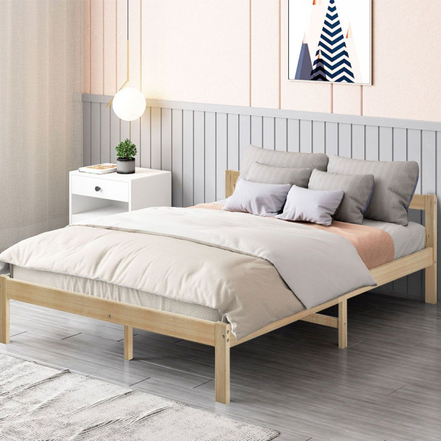 Wooden Bed Frame Double Size Mattress Base Solid Natural Image 8