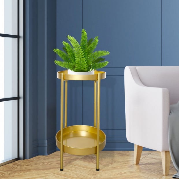 2 Tier Plant Stand Metal Flower Pots Rack Garden Shelf - Gold Image 7