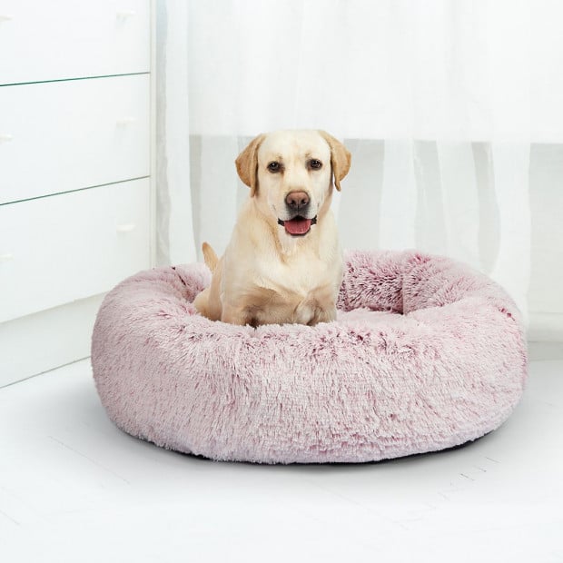 Pet Bed Cat Dog Donut Nest Calming Mat Soft Plush Kennel Pink M Image 8