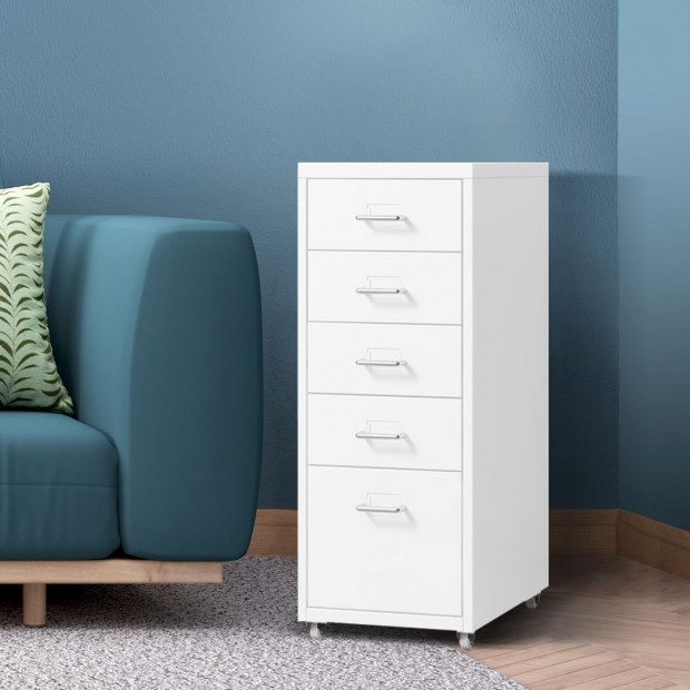 5 Drawers Portable Cabinet Rack Storage Stackable Organiser White Image 7