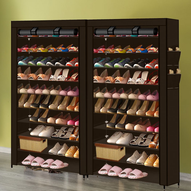 2x Shoe Rack Storage Cabinet Cube DIY Organiser 10 Tier Brown Image 7