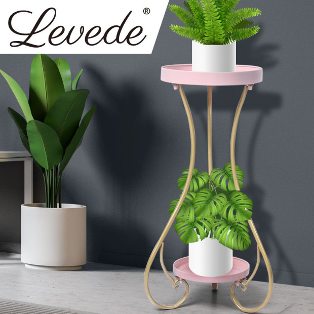 Plant Stand 2 Tiers Outdoor Indoor Metal Flower Pots Garden Shelf Image 8
