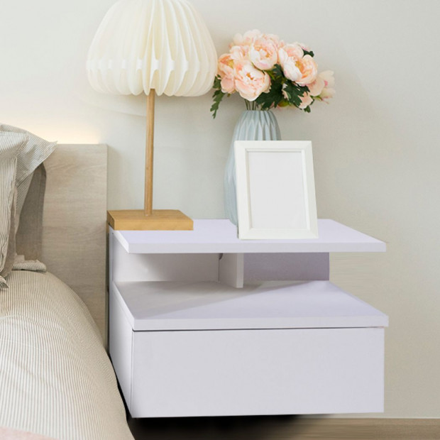 Bedside Tables LED Wall Mounted Cabinet Side Table Floating X2 Image 7