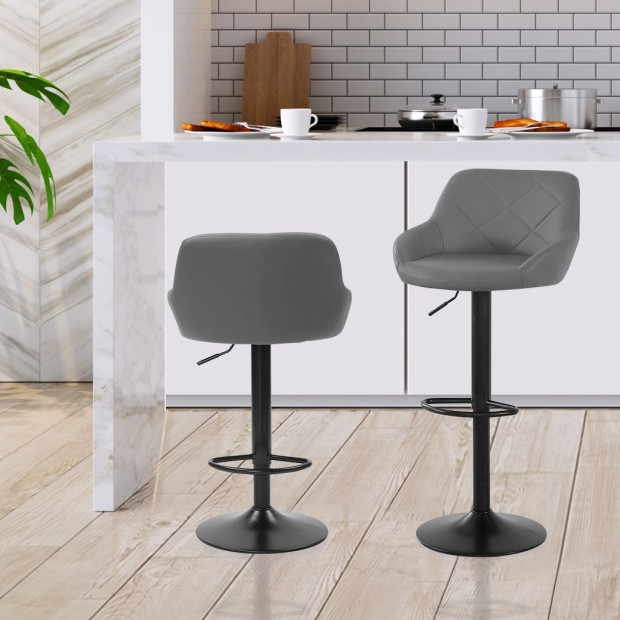 2x Bar Stools Stool Kitchen Chairs Swivel PU Barstools Vintage Grey Image 8