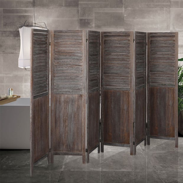6 Panel Room Divider Folding Screen Privacy Dividers Stand Wood Brown Image 8