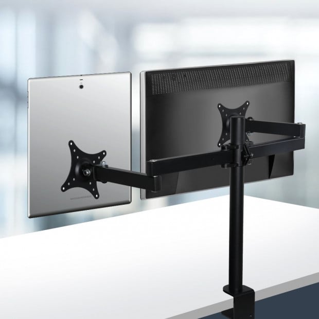 Dual HD LED Desk Mount Monitor Stand 2 Arm Bracket Screen TV Holder Image 8