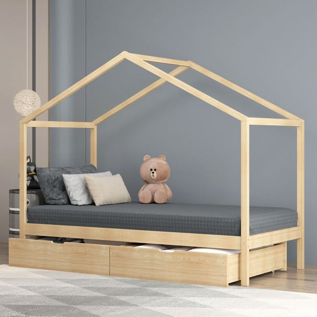 Bed Frame Wooden Single Timber Mattress Base Storage Drawers Image 8