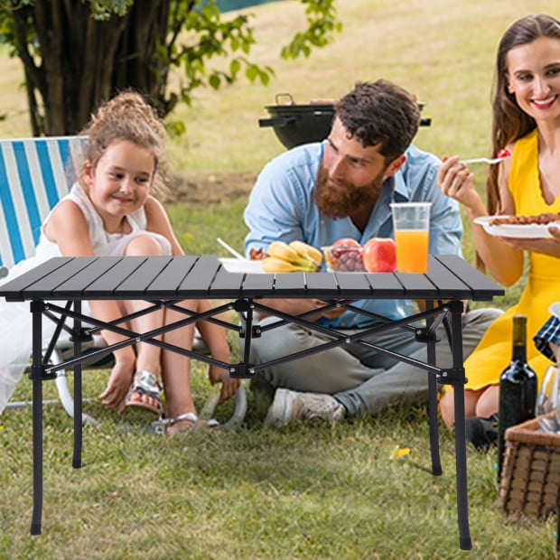 Folding Camping Table Portable Aluminium Outdoor Picnic Garden Black Image 8