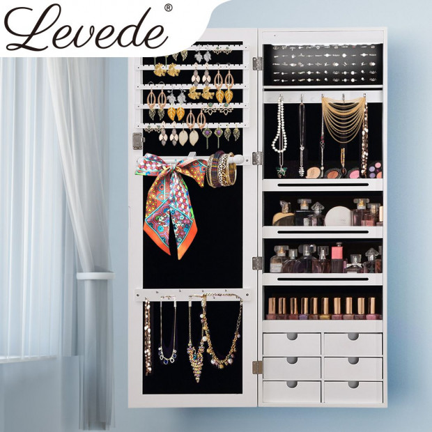 Jewellery Cabinet Mirror Mirrored Organizer Box Stand White Image 7