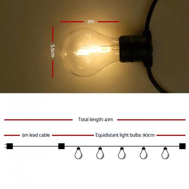 LED Festoon String Lights 40 Bulbs Kits A19 - 41m Image 2
