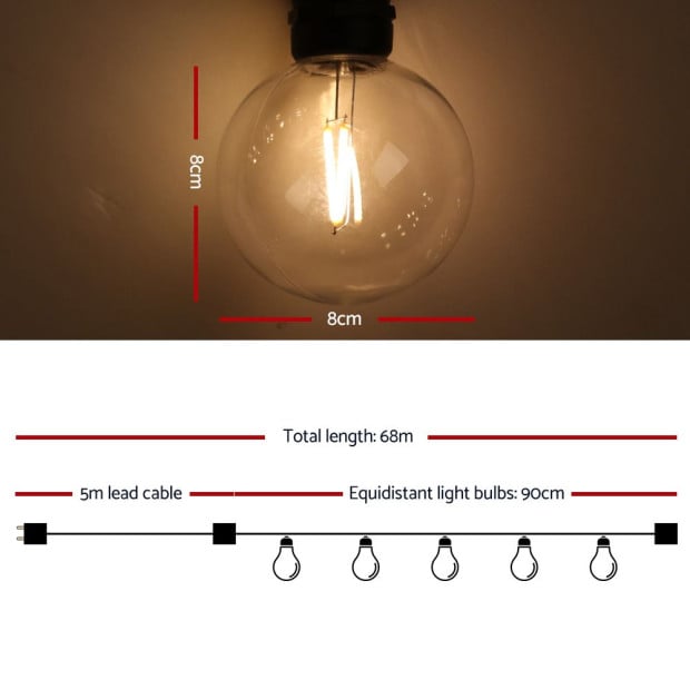 LED Festoon Lights Sting Lighting Kits Wedding Outdoor Party - 68m Image 2