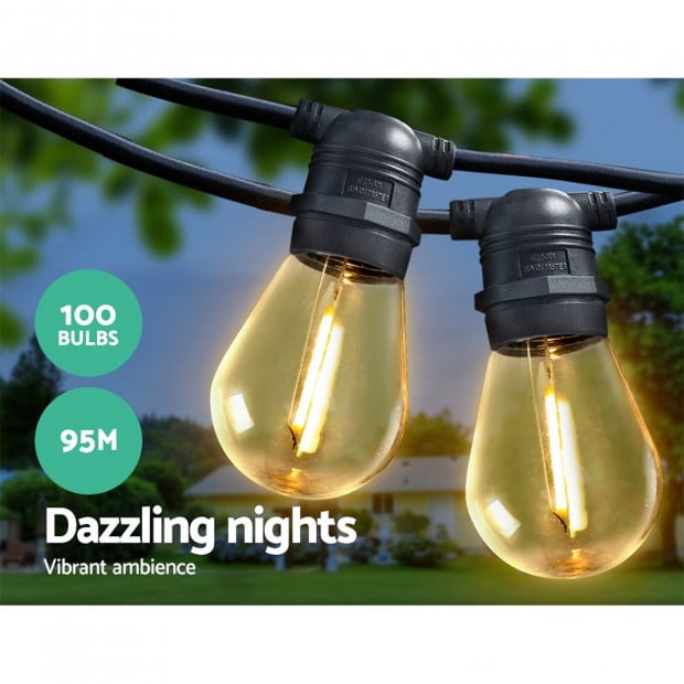 95m LED Festoon String Lights 100 Bulbs Kits Wedding Party Christmas Image 3
