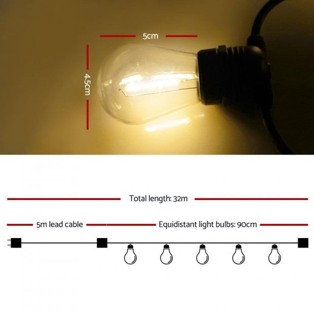 LED Festoon String Lights 30 Bulbs Kits S14 - 32m Image 2