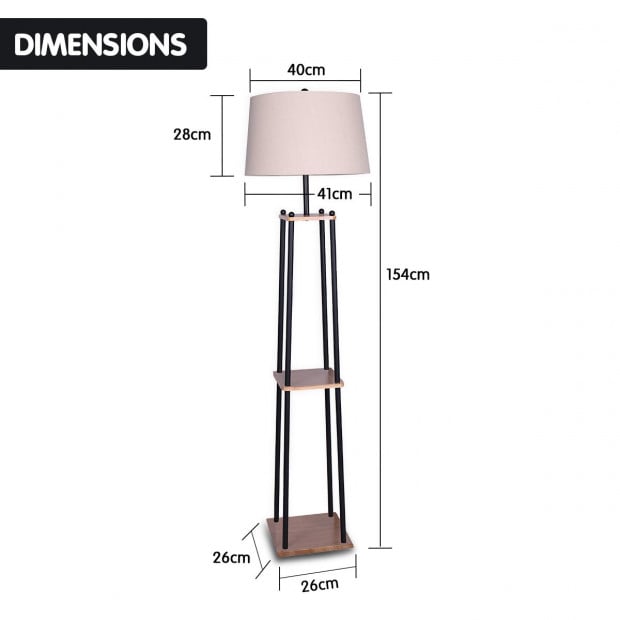 Sarantino Etagere Floor Lamp with Wood shelf & Cream Linen Fabric Shade Image 2