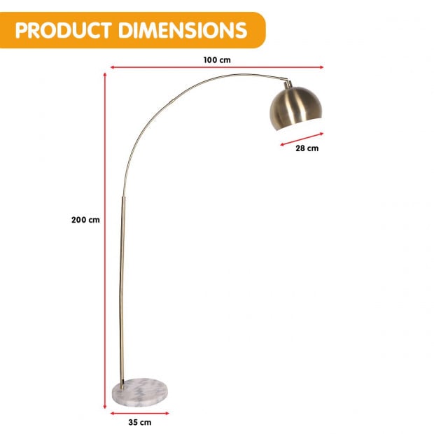 Sarantino Metal Arc Floor Lamp Antique Brass with Marble Base Image 3