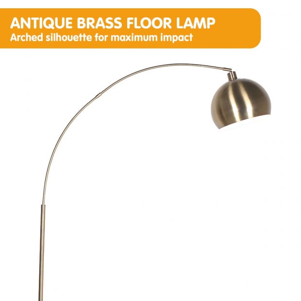Sarantino Metal Arc Floor Lamp Antique Brass with Marble Base Image 4
