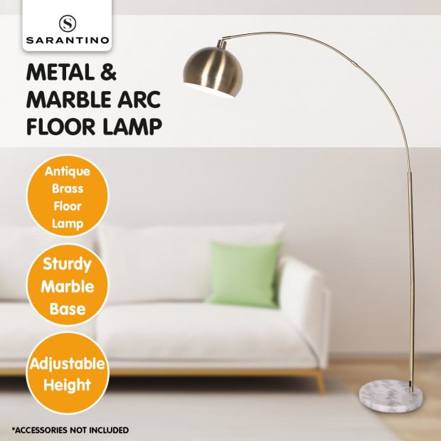 Sarantino Metal Arc Floor Lamp Antique Brass with Marble Base Image 2