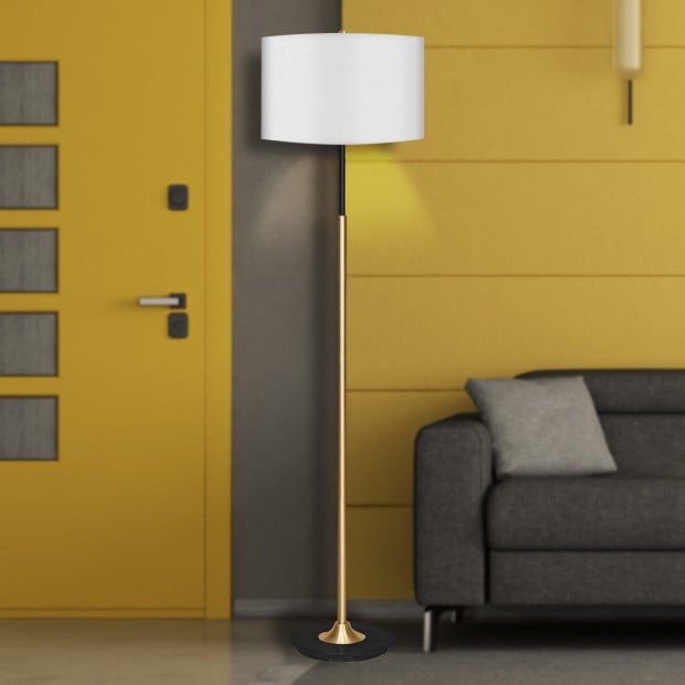 Sarantino Metal Floor Lamp in Brushed Brass Finish White Linen Shade Image 10