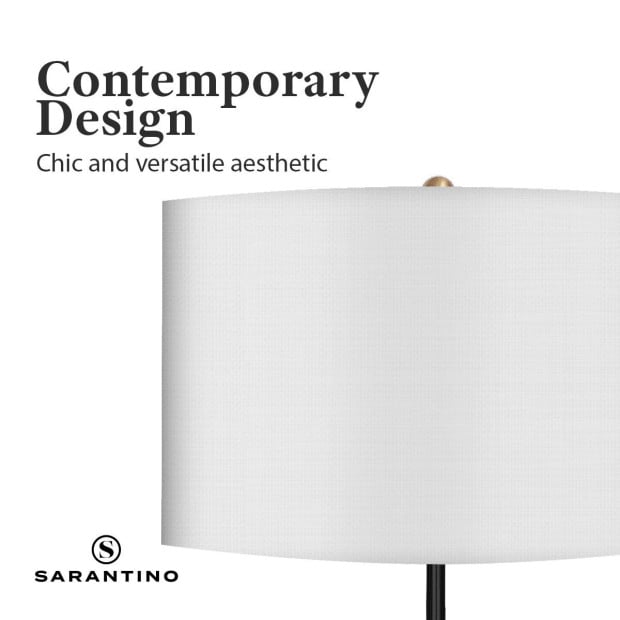 Sarantino Metal Floor Lamp in Brushed Brass Finish White Linen Shade Image 5