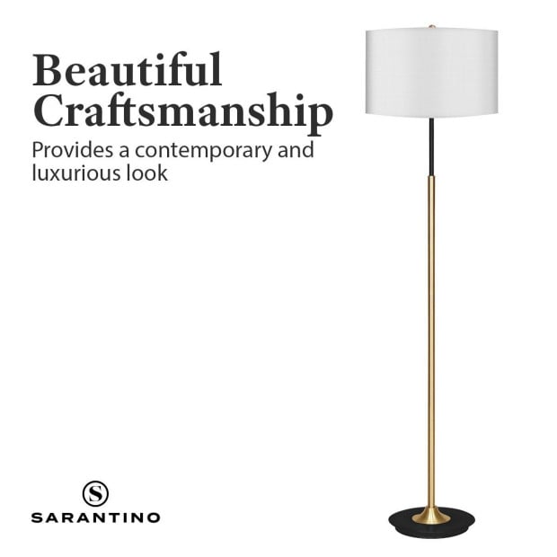 Sarantino Metal Floor Lamp in Brushed Brass Finish White Linen Shade Image 6