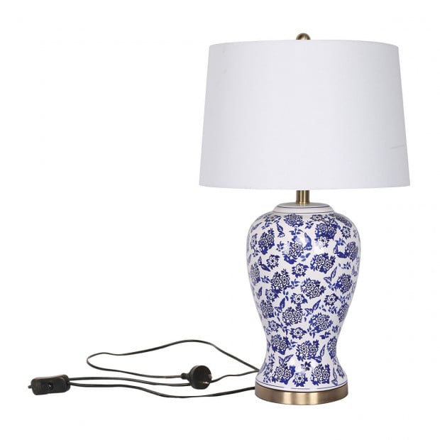 Sarantino Table Lamp Ceramic Floral Base Cotton Drum Shade Image 2