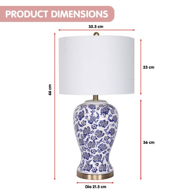 Sarantino Table Lamp Ceramic Floral Base Cotton Drum Shade Image 3