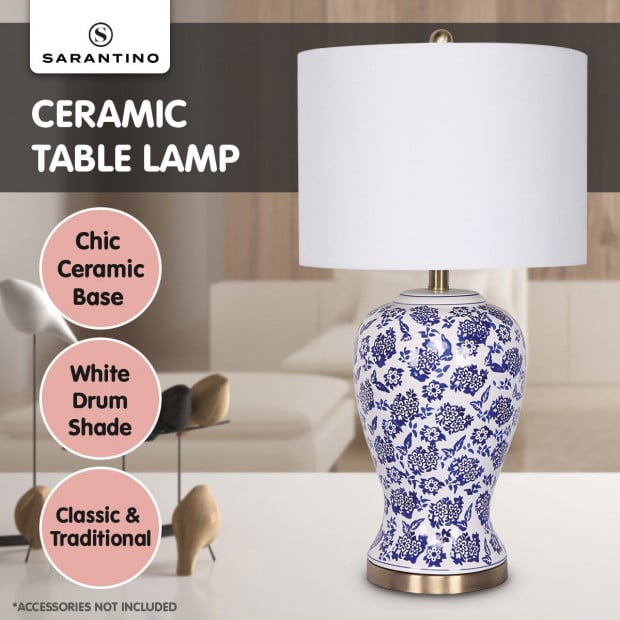 Sarantino Table Lamp Ceramic Floral Base Cotton Drum Shade Image 8