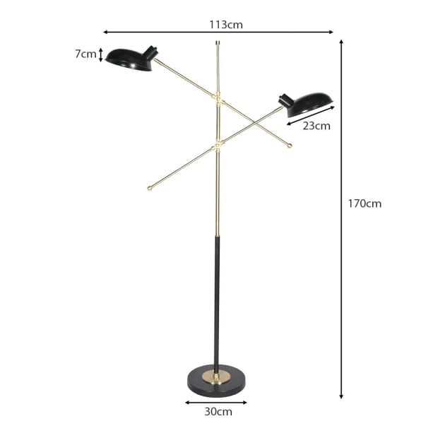 Sarantino Adjustable Two Light Lamp Black and Gold Finish Image 2
