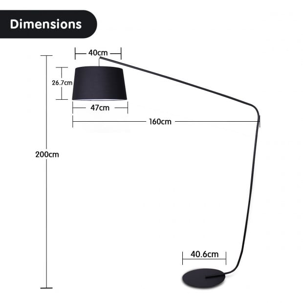 Sarantino Metal Arc Floor Lamp in Black Finish Linen Taper Shade Image 2