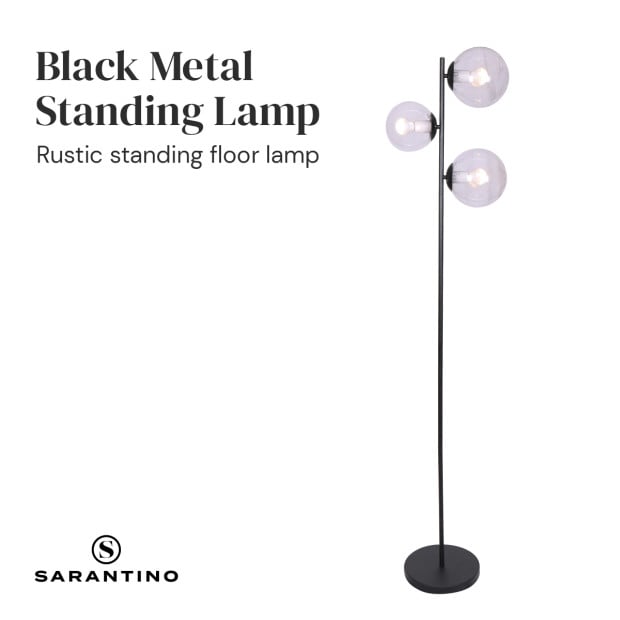 Sarantino Adjustable 3-Light Black Metal Floor Lamp Image 5