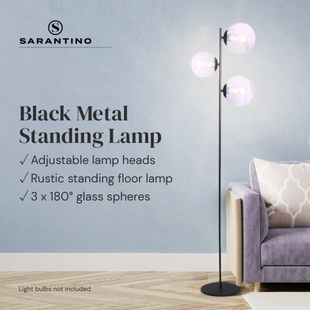 Sarantino Adjustable 3-Light Black Metal Floor Lamp Image 4