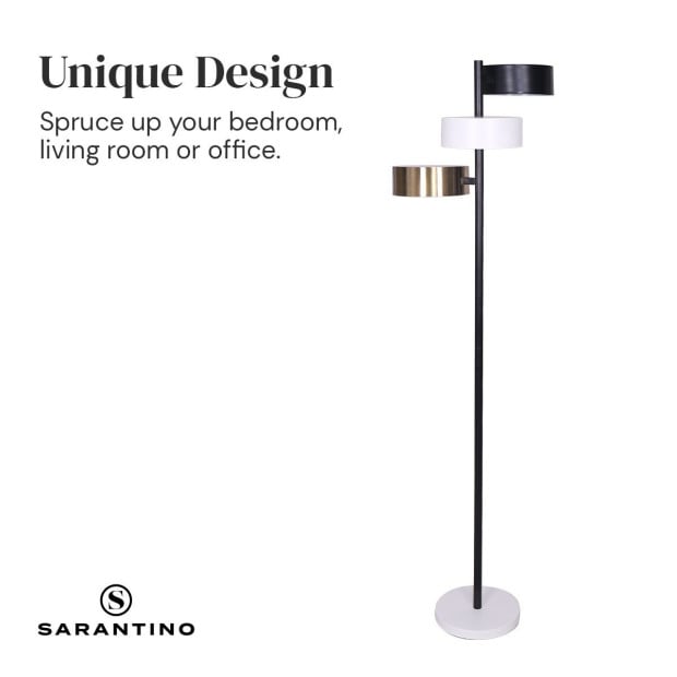 Sarantino 3-Shade Metal Floor Lamp with Marble Base Image 2