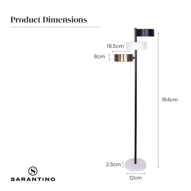 Sarantino 3-Shade Metal Floor Lamp with Marble Base Image 6