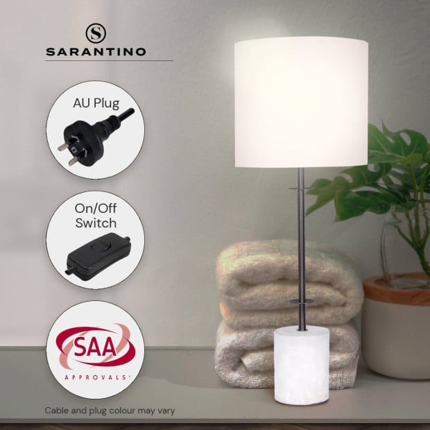 Sarantino Concrete & Metal Table Lamp with Off-White Linen Drum Shade Image 7