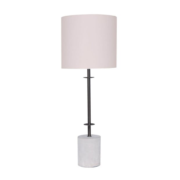 Sarantino Concrete & Metal Table Lamp with Off-White Linen Drum Shade Image 2