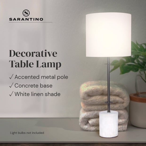 Sarantino Concrete & Metal Table Lamp with Off-White Linen Drum Shade