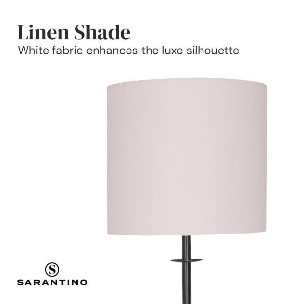 Sarantino Concrete & Metal Table Lamp with Off-White Linen Drum Shade Image 3