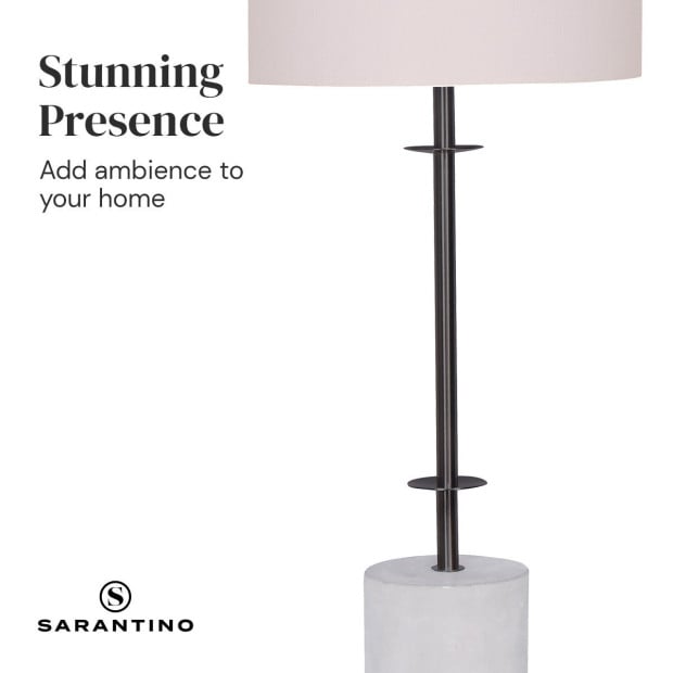 Sarantino Concrete & Metal Table Lamp with Off-White Linen Drum Shade Image 5