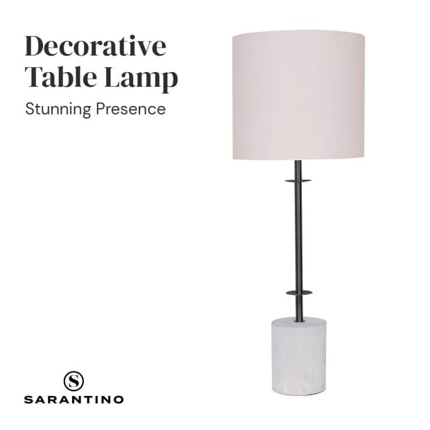 Sarantino Concrete & Metal Table Lamp with Off-White Linen Drum Shade Image 6