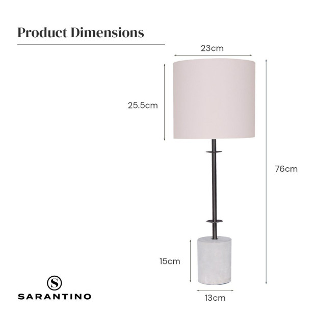 Sarantino Concrete & Metal Table Lamp with Off-White Linen Drum Shade Image 8